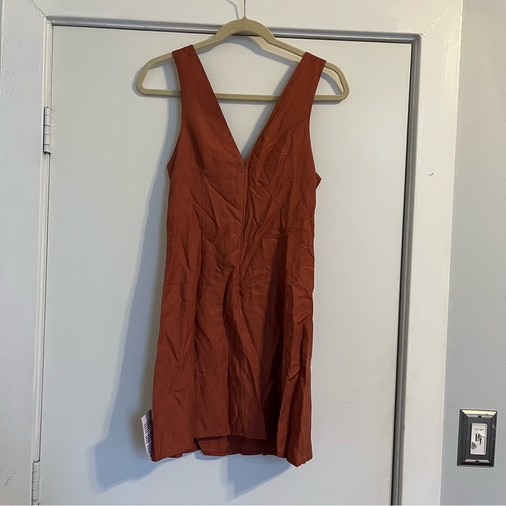 ASOS Rust Orange V-Neck Mini Dress sleeveless NWT women’s size 4 linen blend - Picture 6 of 8